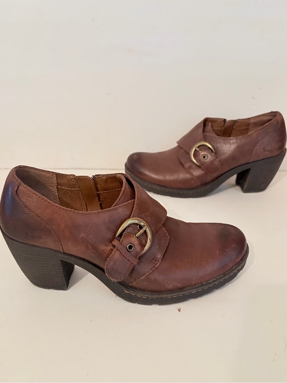 BOC Born Concept Brown Leather Monk Strap Lug Sole Side Ankle Zip Y2K Shoes